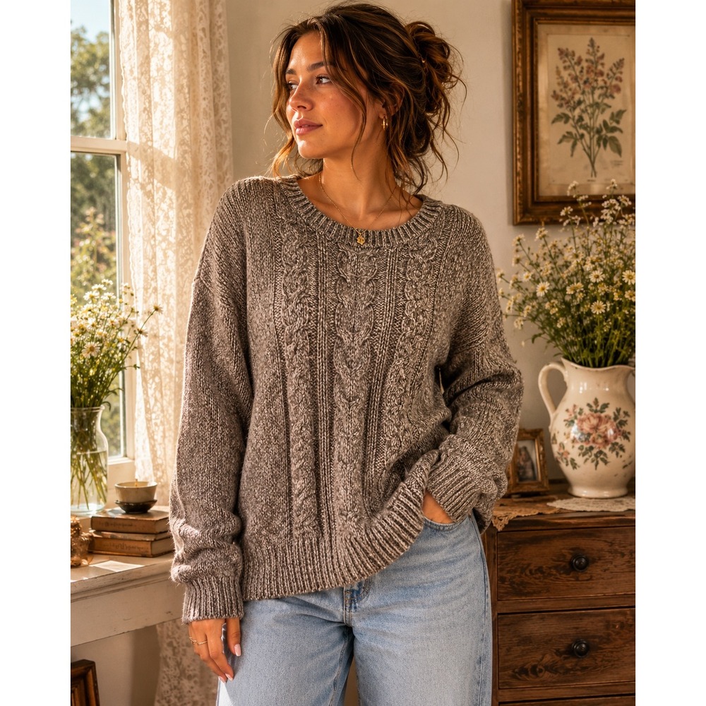 Cozy Cable Knit Women's Sweater - Taupe